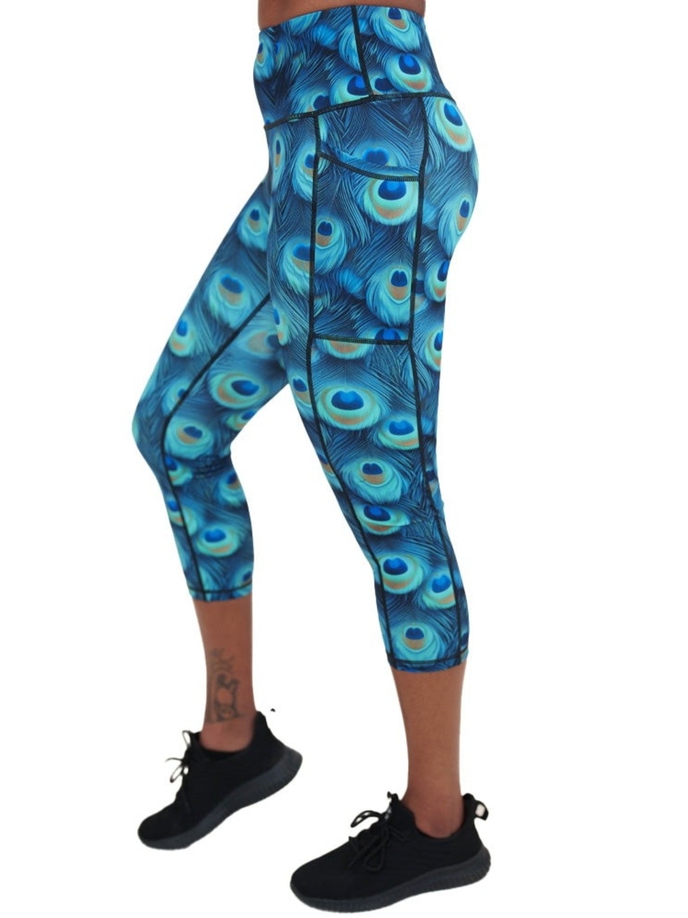 Constantly Varied Gear Women’s Majestic Peacock Feather Blue Capri Leggings